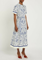 Simkhai Audria Printed Belted Linen-blend Midi Shirt Dress Blue