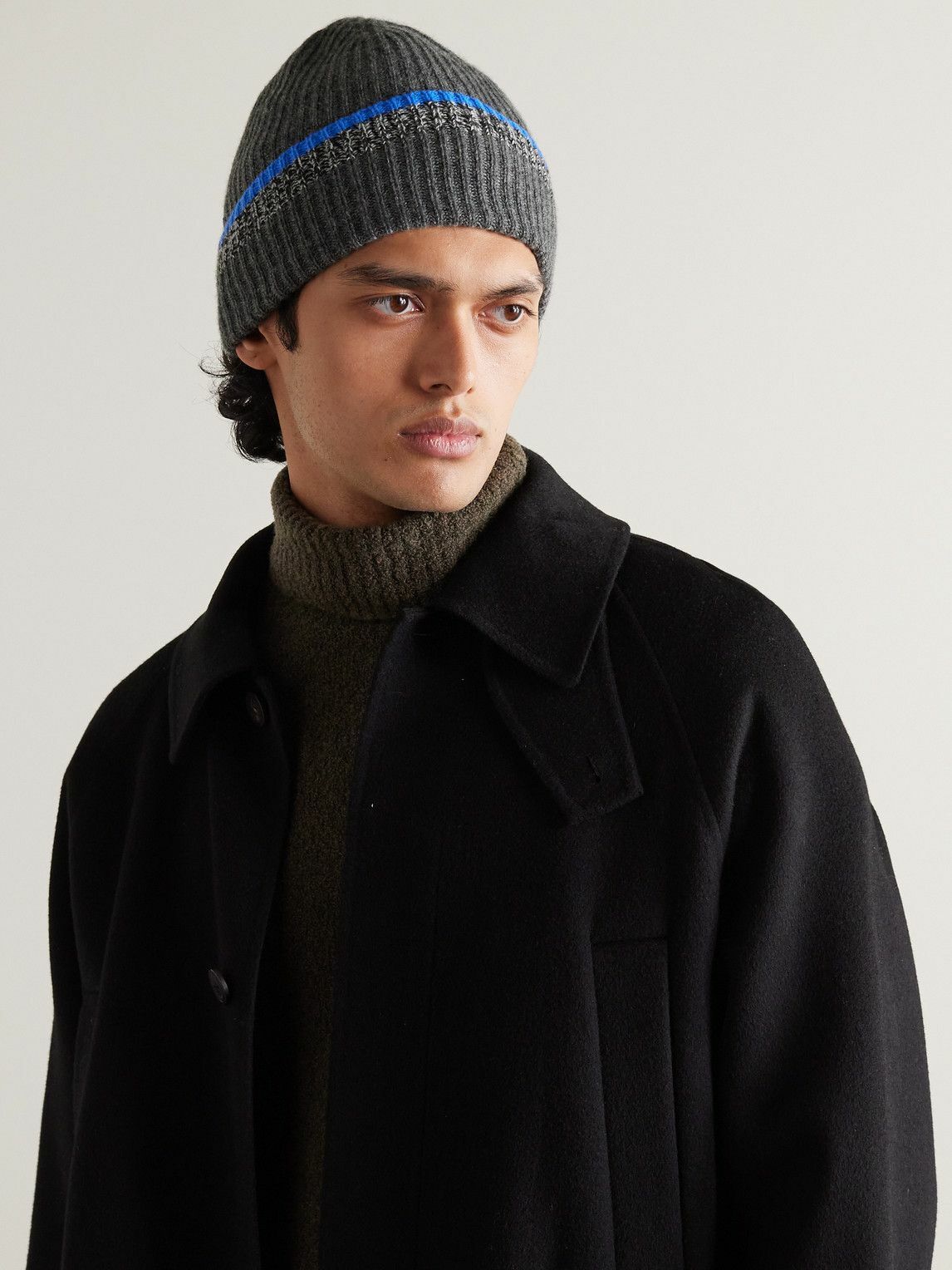 Johnstons of Elgin - Striped Ribbed Cashmere Beanie Johnstons of Elgin