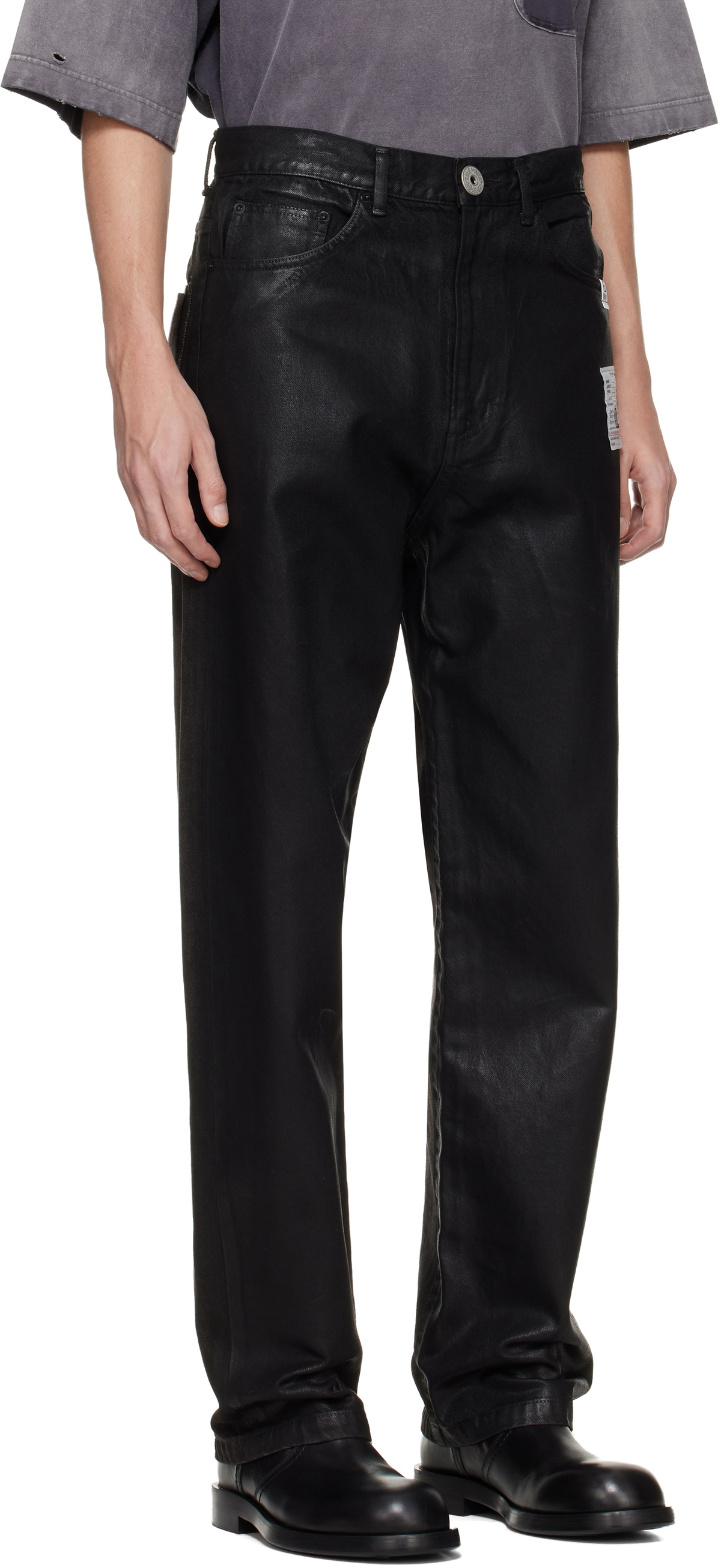 Maison MIHARA YASUHIRO Black Front Coated Denim Jeans