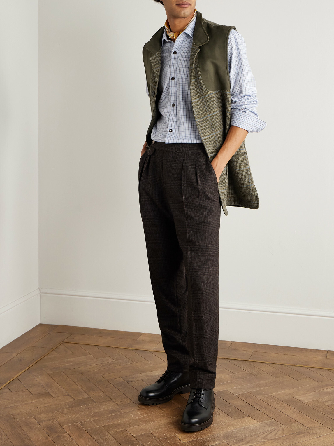 Purdey - Faux Suede-Trimmed Wool-Tweed Gilet - Brown