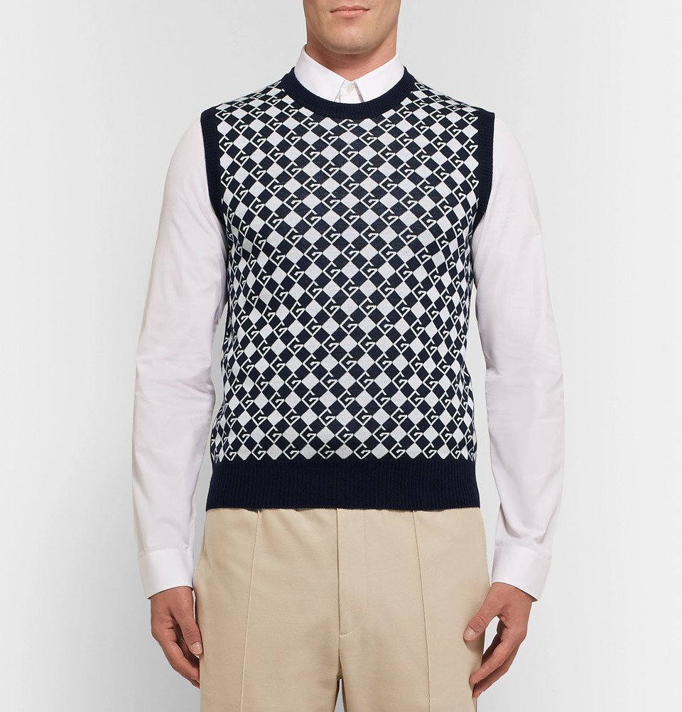 Monogram macramé knit vest - Gcds - Men