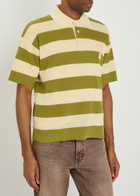 Ami Paris Striped Logo-appliquéd Cotton Polo Shirt White