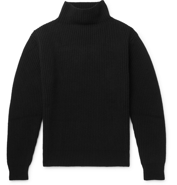 Photo: Mr P. - Stand-Collar Ribbed Virgin Wool Sweater - Black