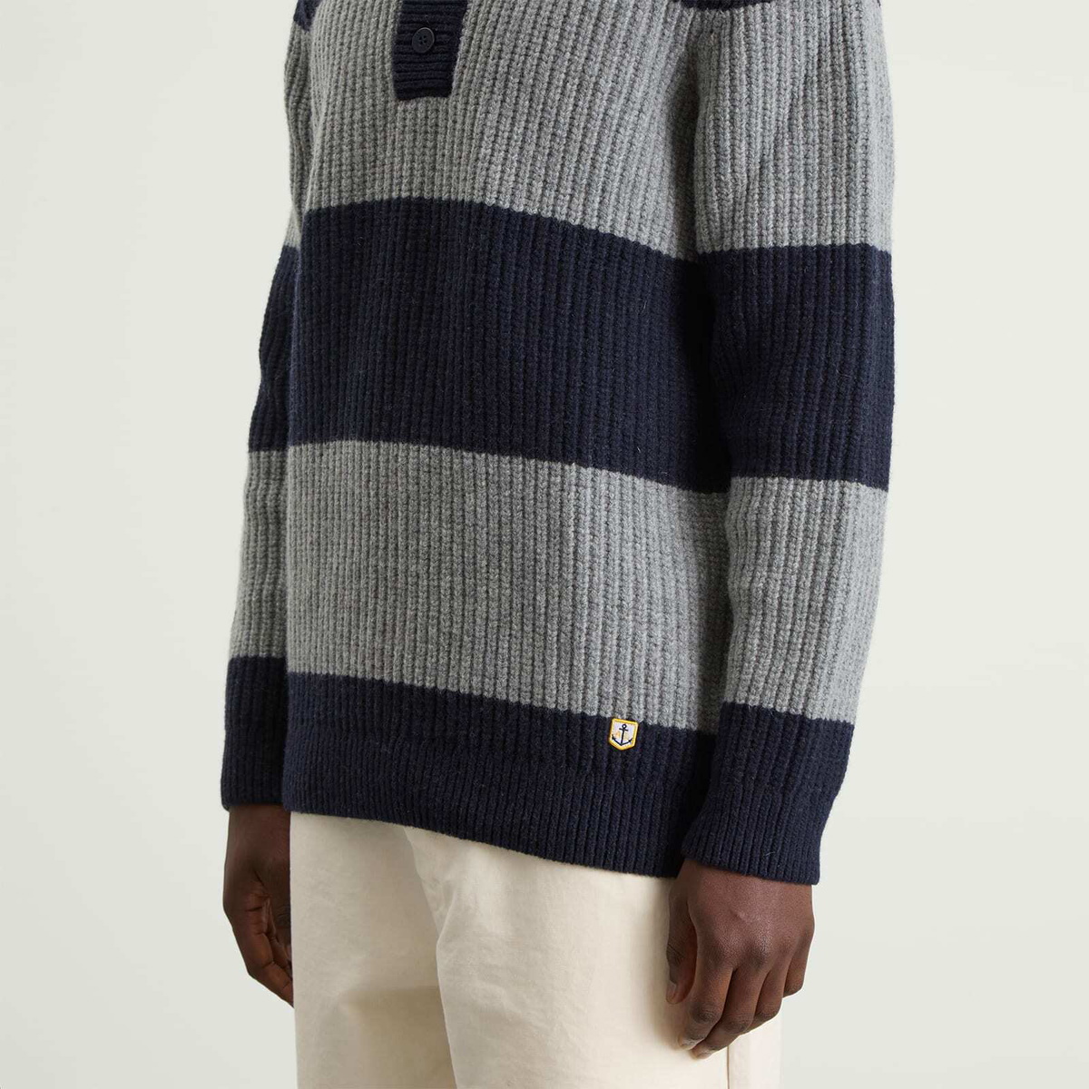 Armor-Lux Men's Stripe Knit Rugby Jumper in Navy/Slate