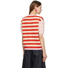 Sunnei Off-White and Red Stripe Classic Short Sleeve Sweater