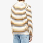 Maison Kitsuné Men's Cafe Kitsune Long Sleeve Coffee Cup Printed T-Shirt in Fox/White/Navy Stripes