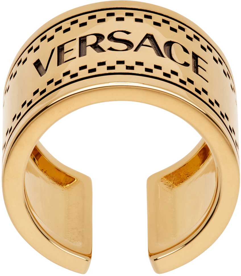 Versace Gold 90s Vintage 'Versace' Logo Ring