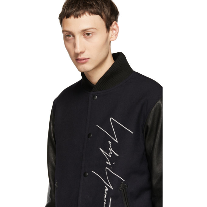 Yohji Yamamoto Navy New Era Edition Wool and Leather Bomber Yohji