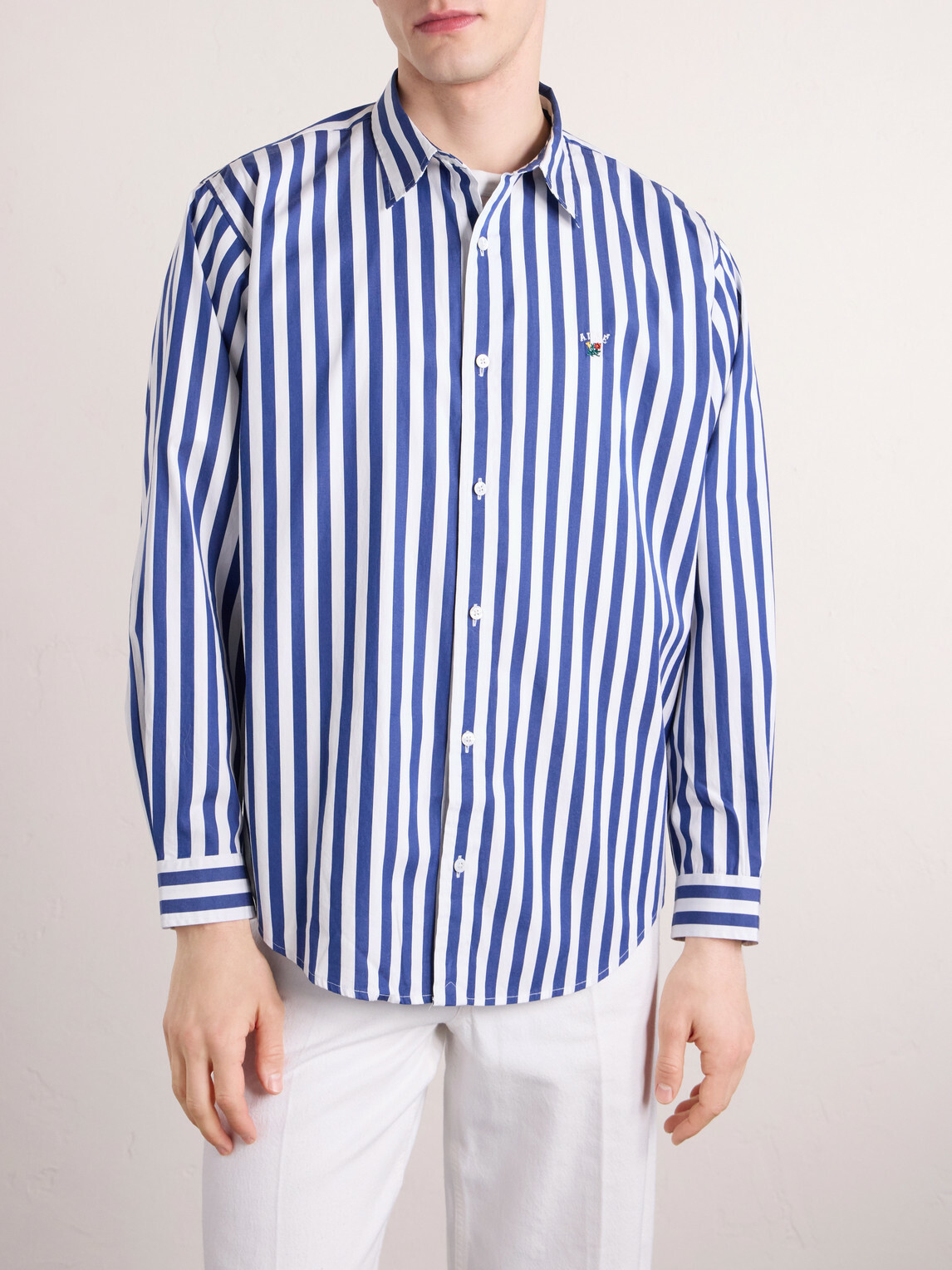 Aimé Leon Dore - Oversized Logo-Embroidered Striped Cotton Shirt - Blue