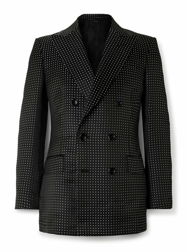 Photo: TOM FORD - Double-Breasted Polka-Dot Mulberry Silk-Duchesse Satin Tuxedo Jacket - Black