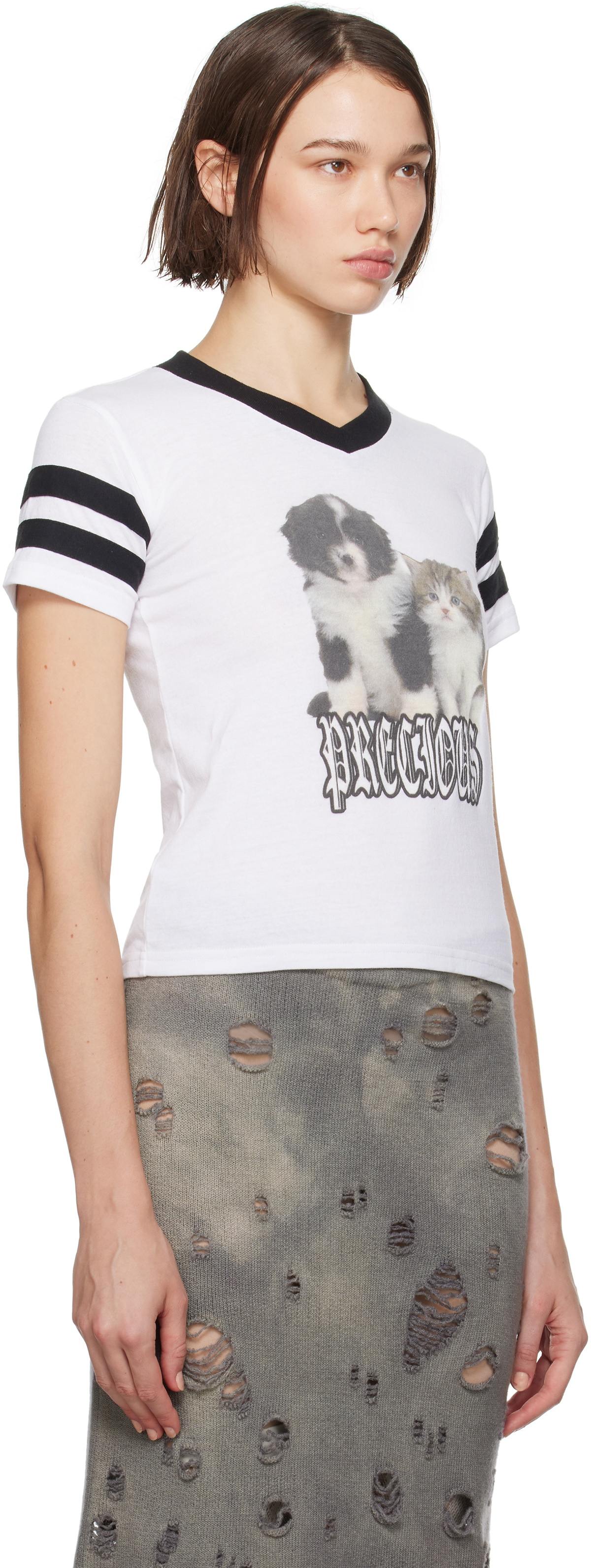 Ashley Williams White Puppy & Kitten Varsity T-shirt