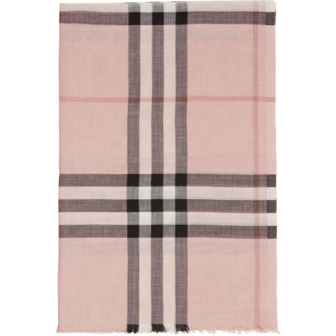 Burberry Lightweight Check Wool Silk Scarf in Pink