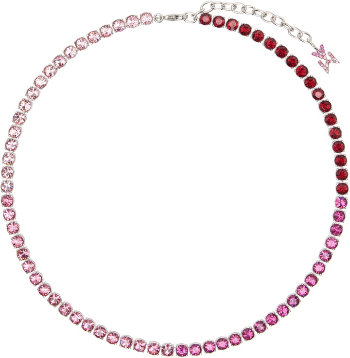 Photo: Amina Muaddi Silver & Pink Tennis Necklace