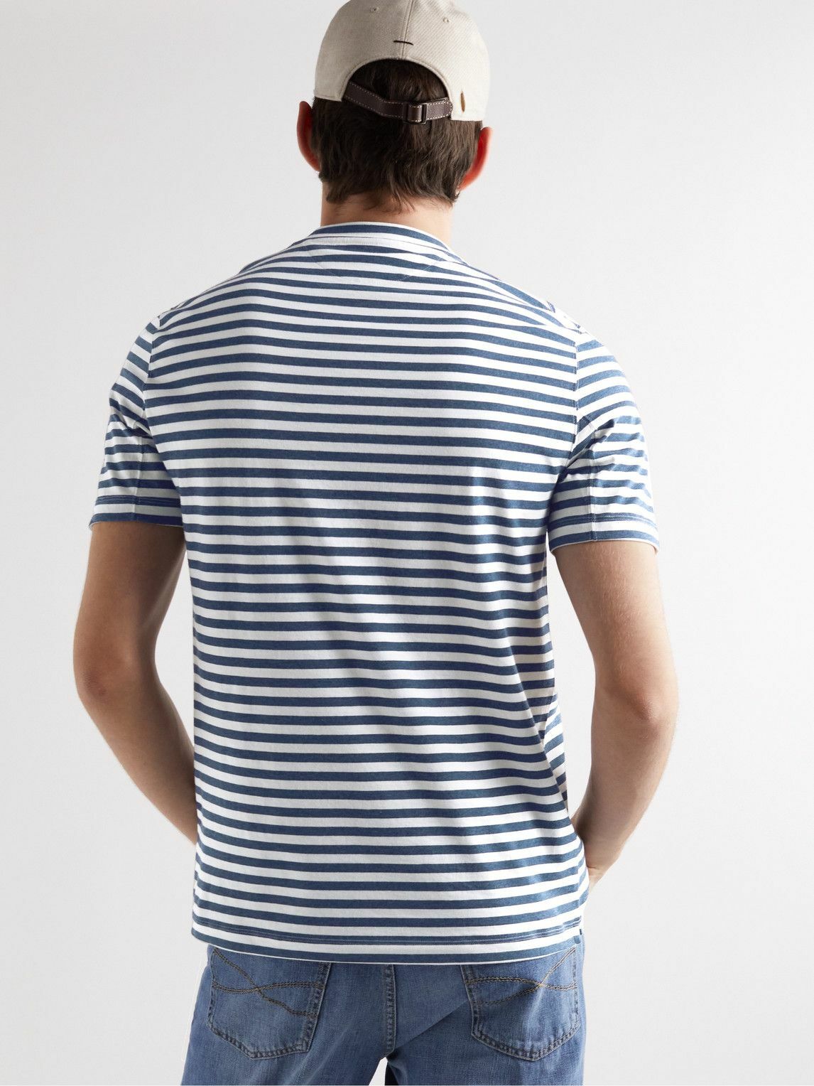 Brunello Cucinelli - Striped Cotton-Jersey T-Shirt - Blue
