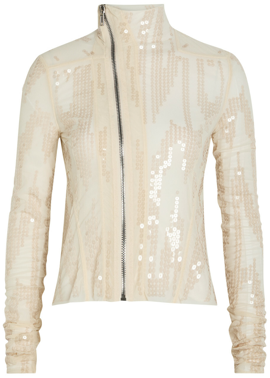 Rick Owens Lilies Gary Embellished Mesh Jacket Brown