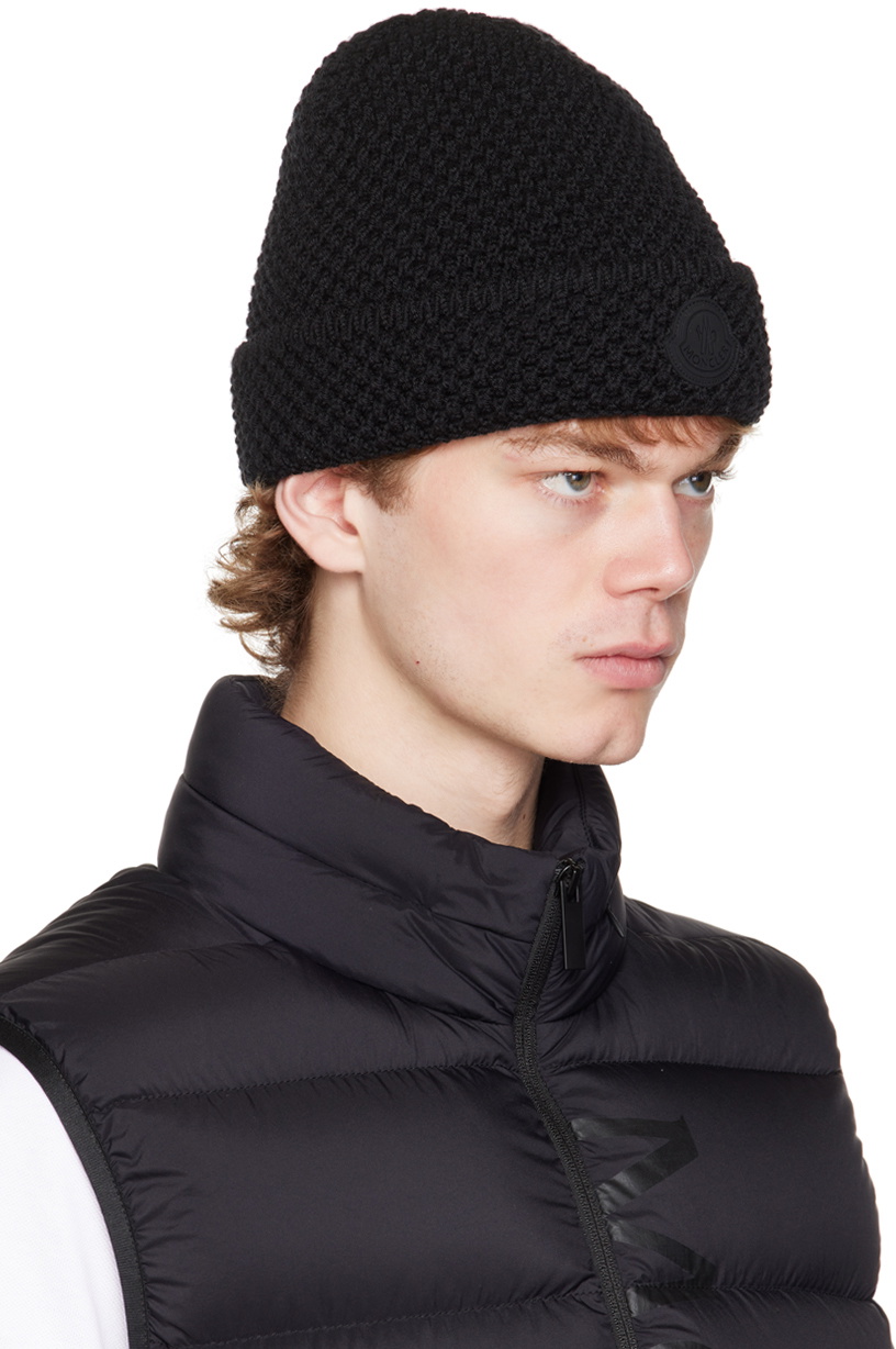 Moncler Black Virgin Wool Beanie Moncler