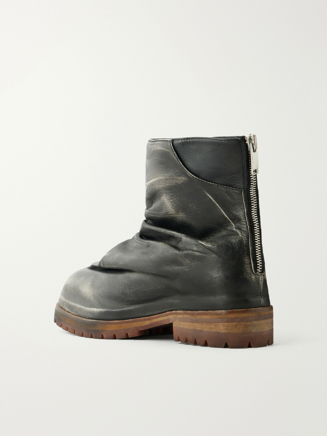 424 - Marathon Distressed Leather Biker Boots - Black