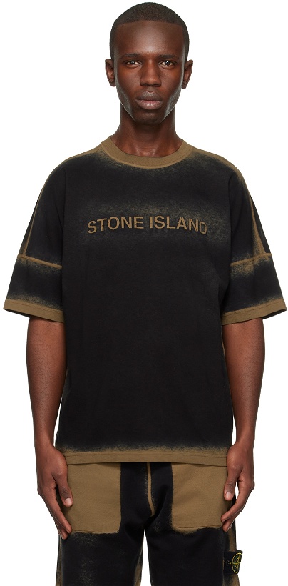 Photo: Stone Island Black & Taupe Printed T-Shirt