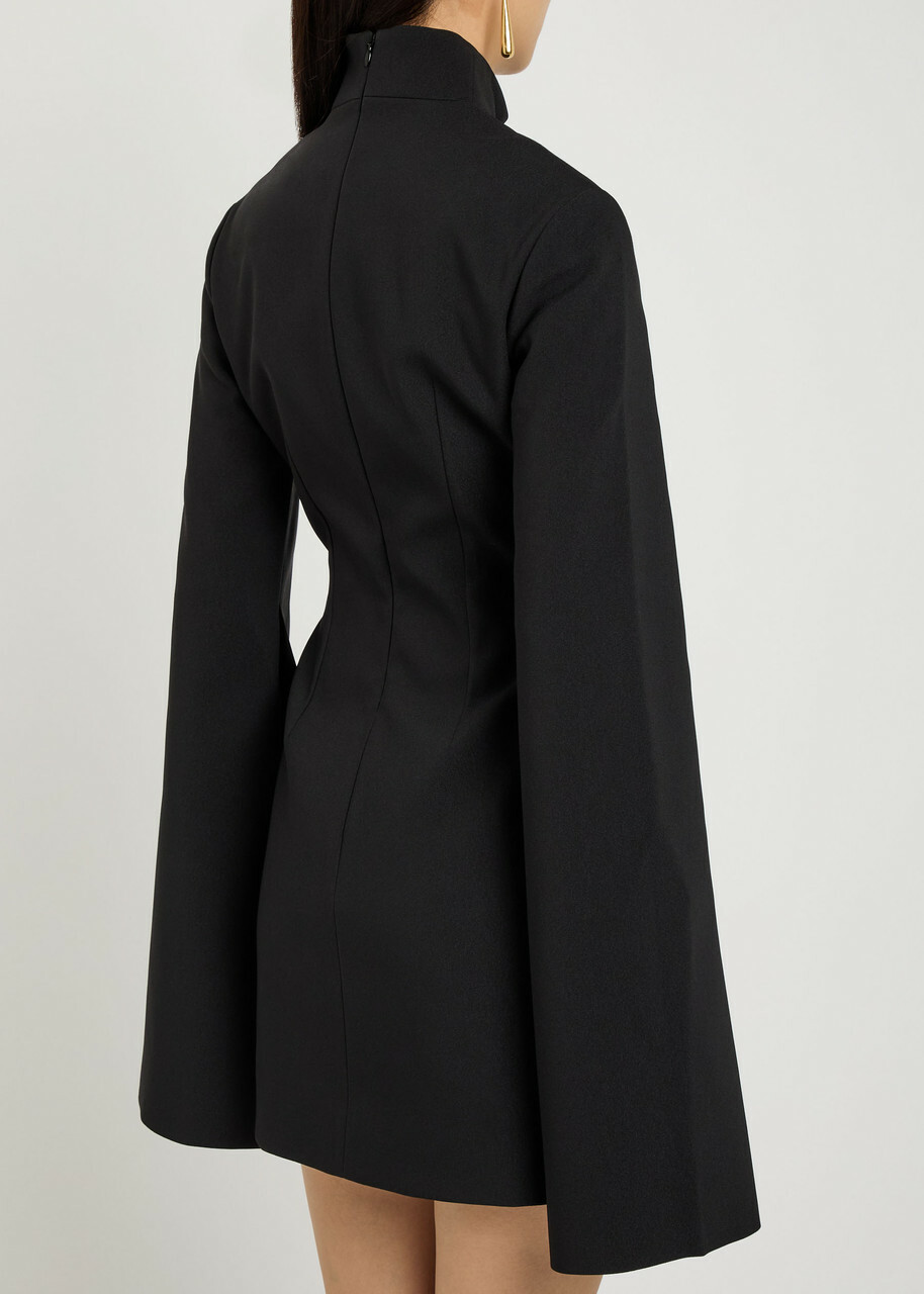 Solace London Laurel Bell-sleeve Crepe Mini Dress Black