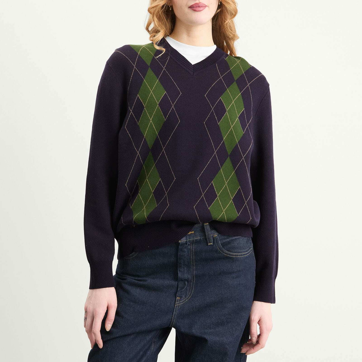 House Of Sunny Women's Argyle Jumper in Navy