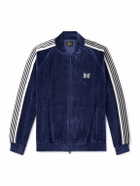 Needles - Logo-Embroidered Striped Cotton-Blend Velour Track Jacket - Blue