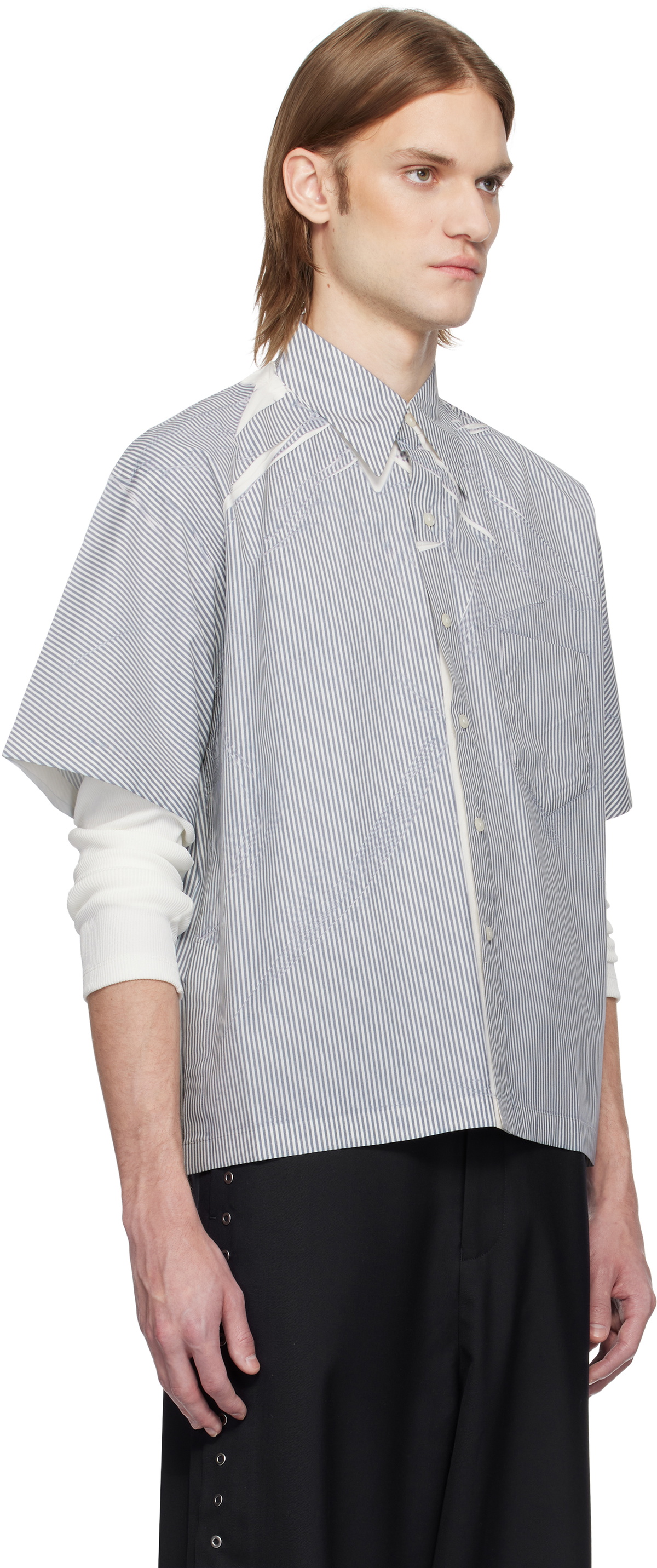 Karmuel Young Gray & White Square Printed Stripe Shirt