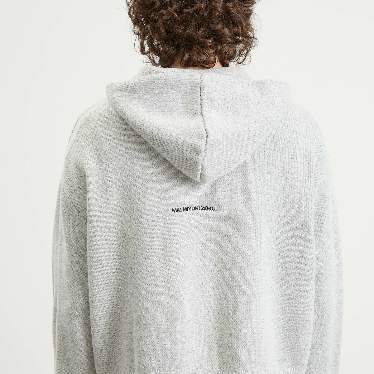 MKI Men's Mohair Blend Knit Zip Hoodie in Light Grey