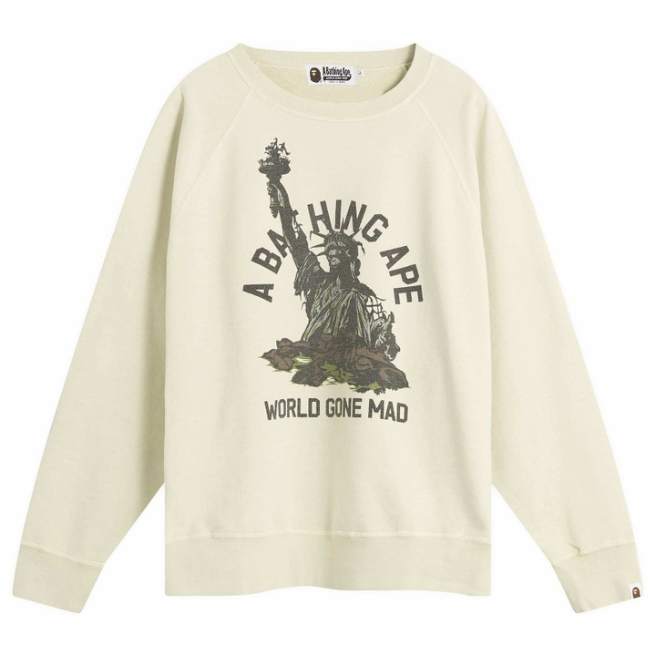 Photo: A Bathing Ape Men's Destroy Washed Statue Of Liberty Sweatshirt in Ivory