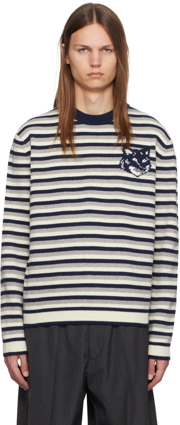 Grey Mélange Sweater with Dressed Fox Intarsia