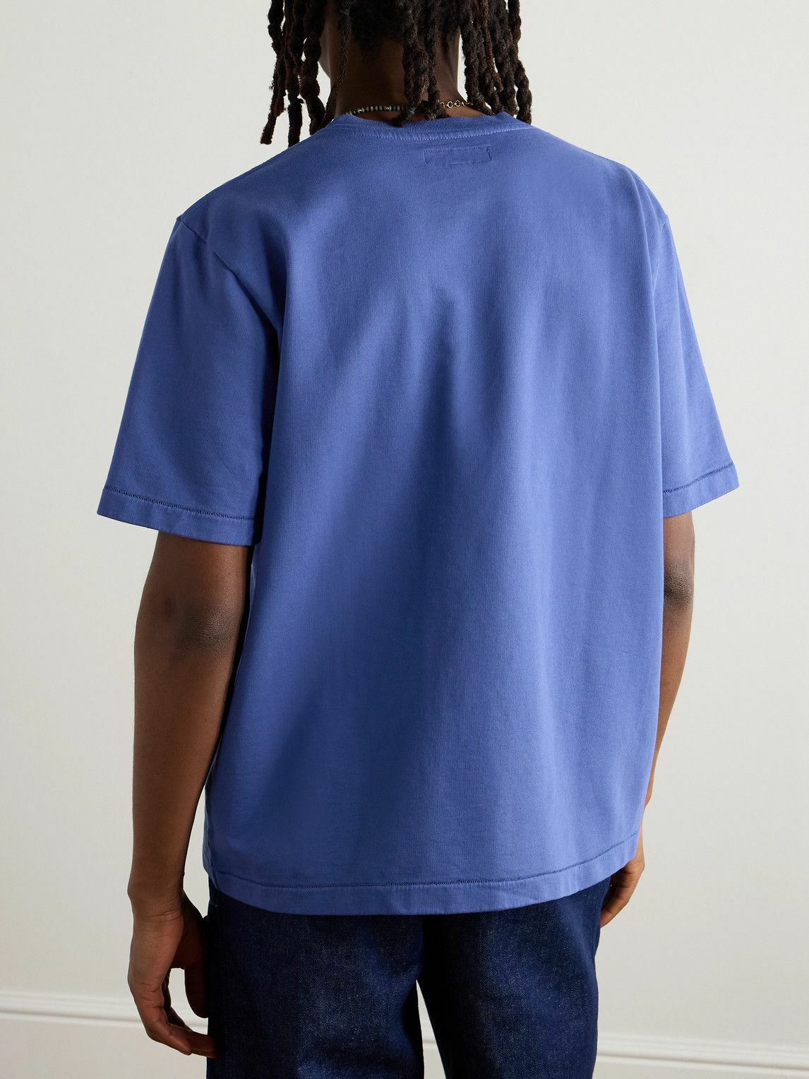 Monitaly - Crochet-Trimmed Cotton-Jersey T-Shirt - Blue