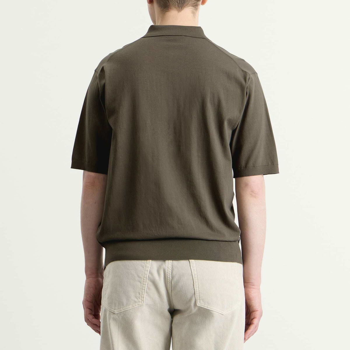 Auralee Men's Knitted Polo in Olive Gray