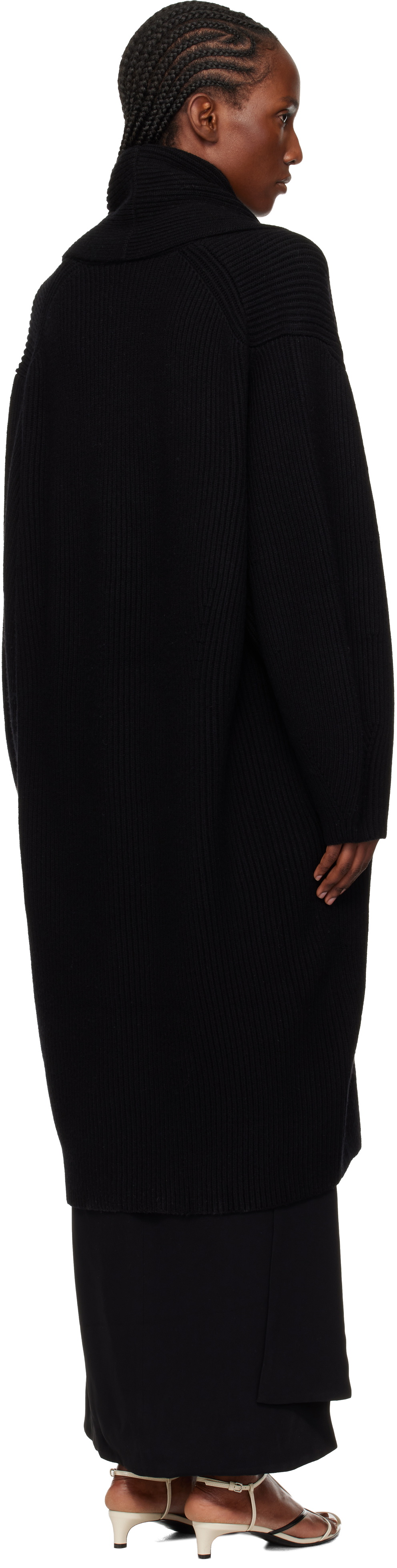 TOTEME Black Long Shawl-Lapel Cardigan