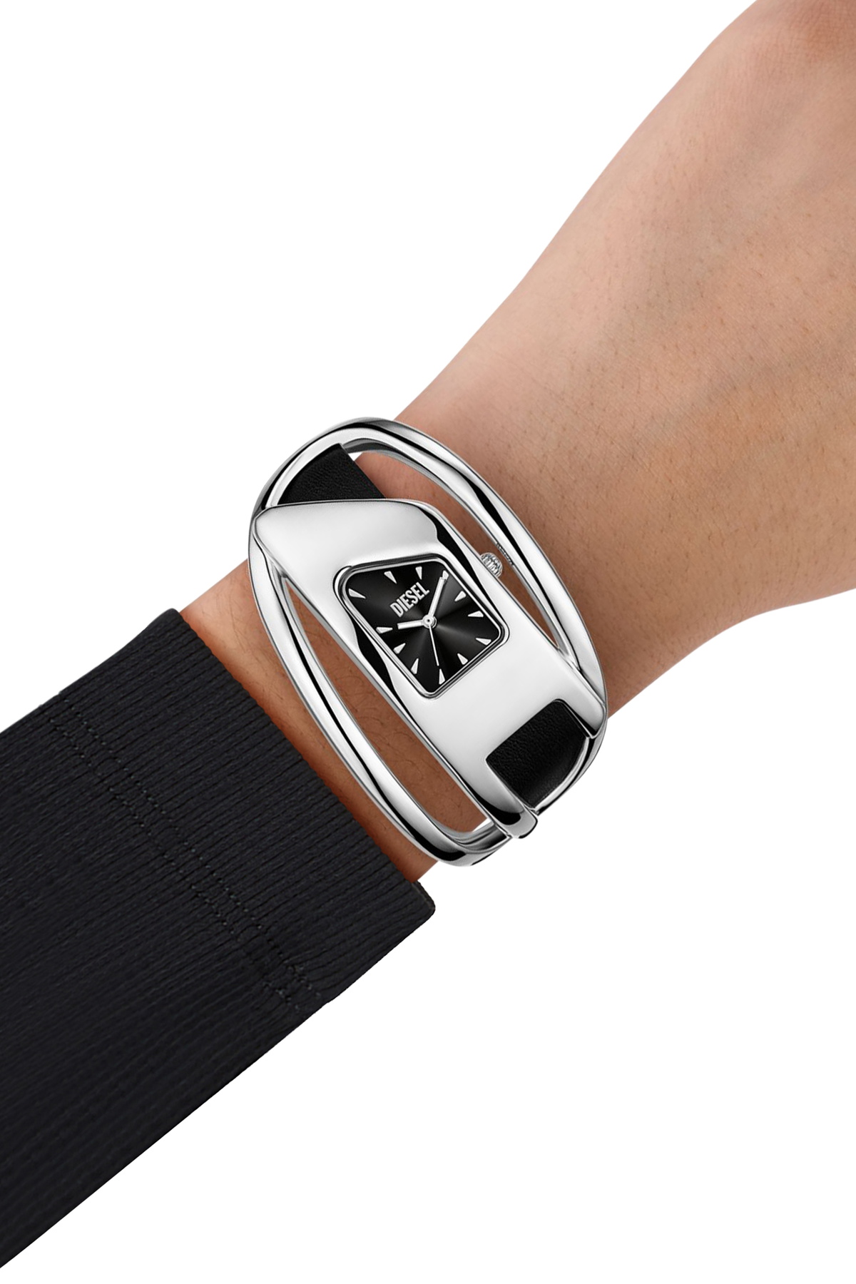 Diesel Wrap-D black leather watch - Timeframes Womens in Silver