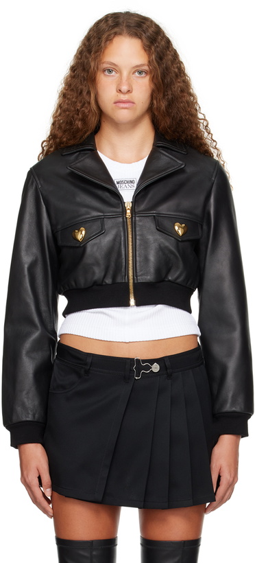 Photo: Moschino Black Heart Buttons Leather Jacket