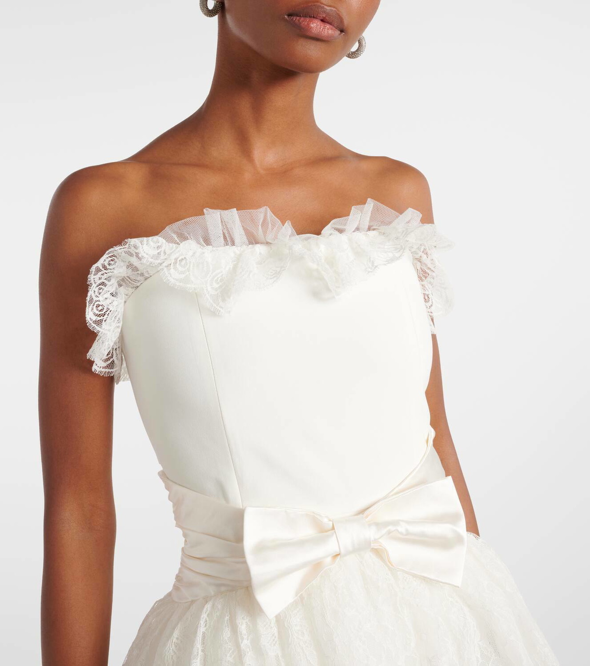 Alessandra Rich Peplum lace-trimmed cady bustier gown Alessandra Rich Alessandra Rich Peplum lace-trimmed cady bustier gown Alessandra Rich
