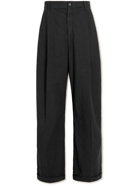 Barena - Wide-Leg Pleated Cotton Trousers - Black