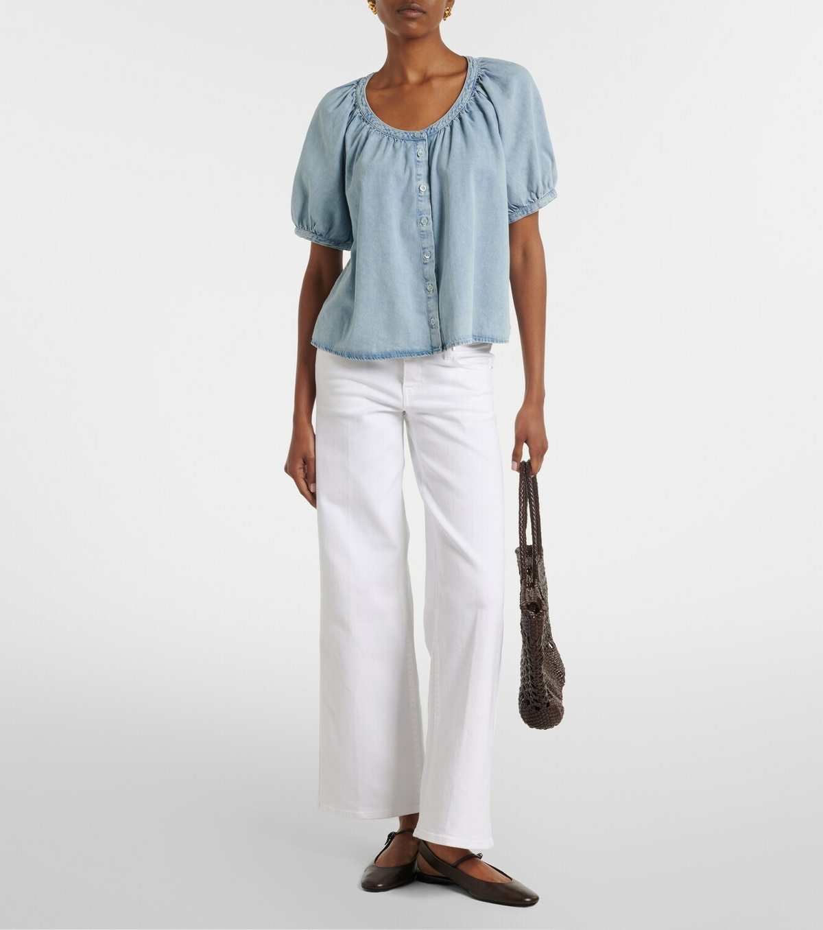 Frame Resort gathered cotton-blend shirt