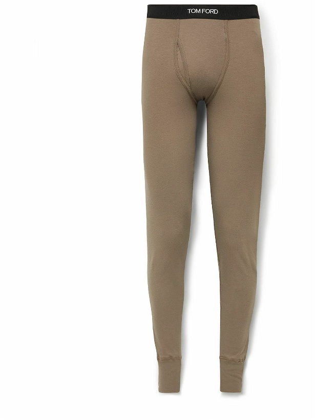 Photo: TOM FORD - Grosgrain-Trimmed Stretch-Cotton Jersey Long Johns - Brown