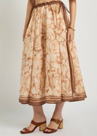 Zimmermann Indra Printed Rami Midi Skirt Brown
