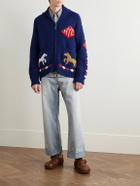 BODE - Diamond Corral Shawl-Collar Merino Wool-Jacquard Cardigan - Blue