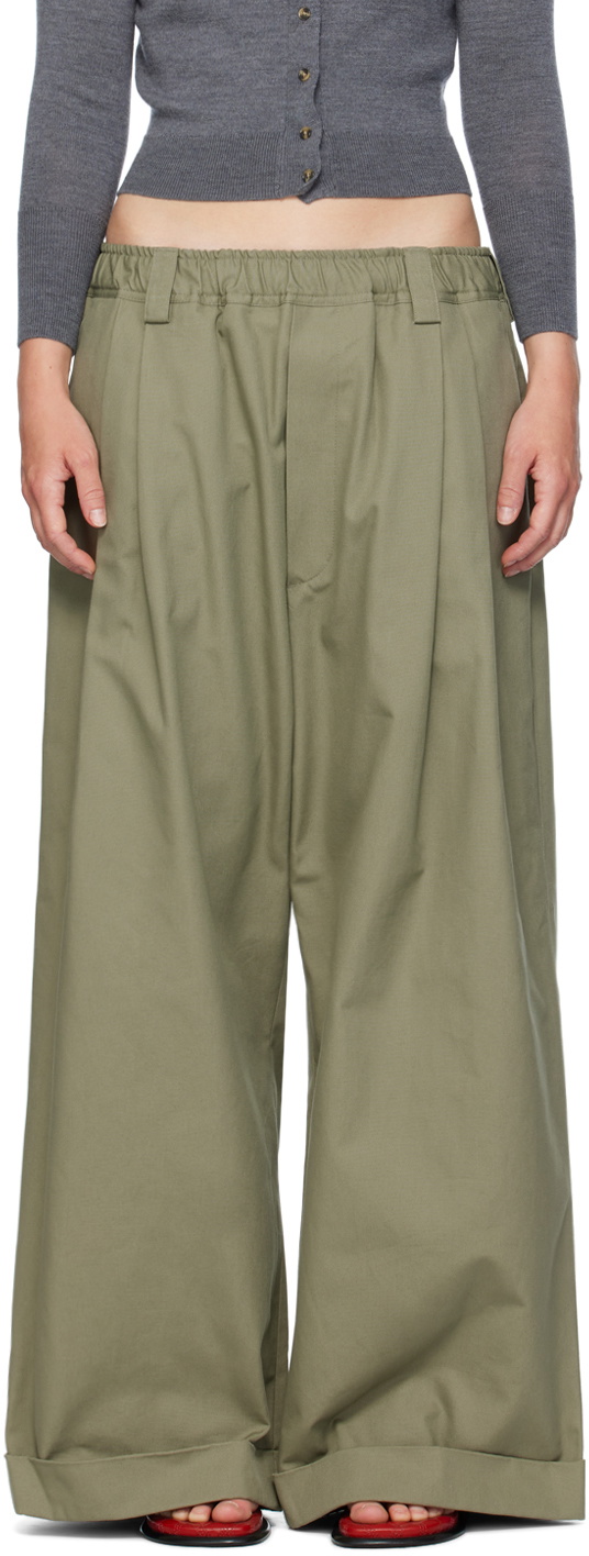 Meryll Rogge メリルロッゲ Workwear Drawstring Chino Pant ワークウェア ドローストリング チノパンツ S Emerald Green 2タック イージー ワイド GR8 ボトムス【中古】【Meryll Rogge】 Meryll Rogge Green Drawstring Chino Trousers Meryll Rogge