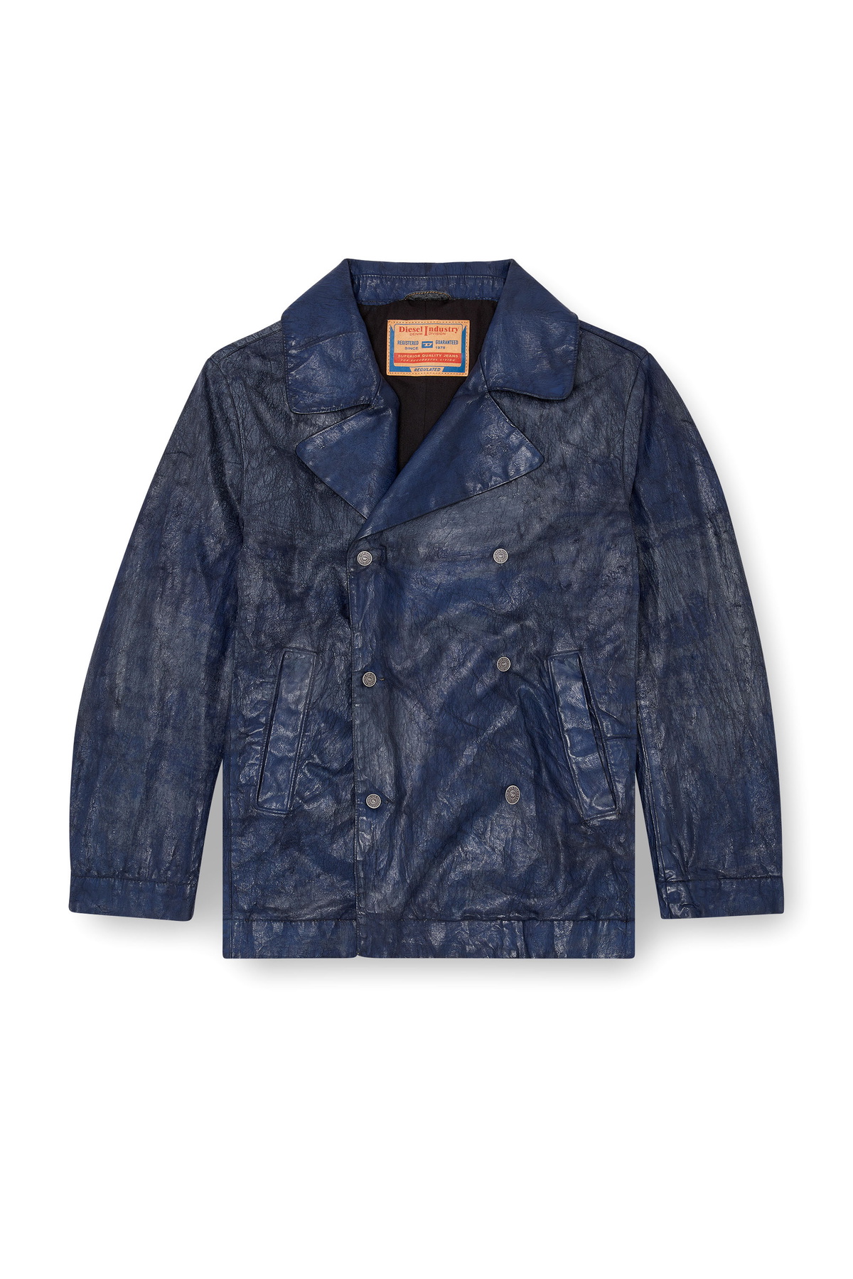 Diesel Double-breasted jacket in coated denim - Denim Jackets Mens 