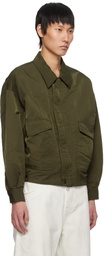 YOKE Khaki Hard Wash Nylon Twill Bomber Jacket
