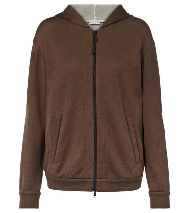 Photo: Brunello Cucinelli Cotton and silk zip-up hoodie