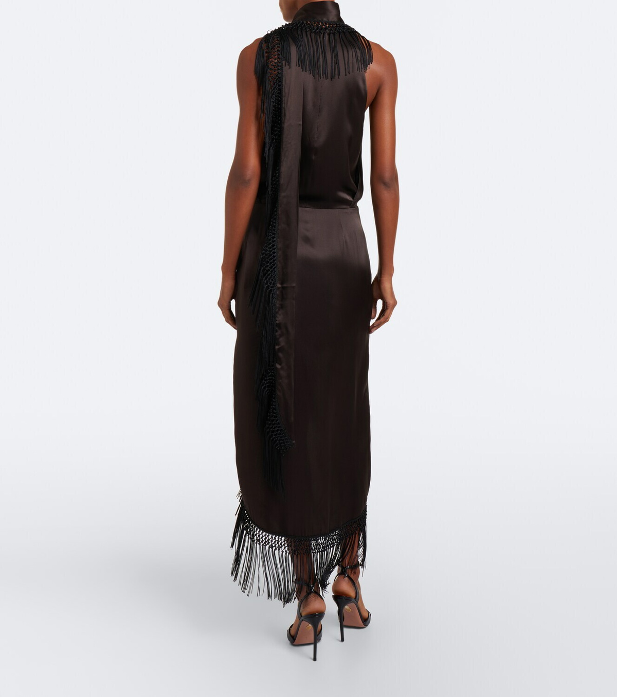 SIR Lula fringed asymmetric silk maxi dress