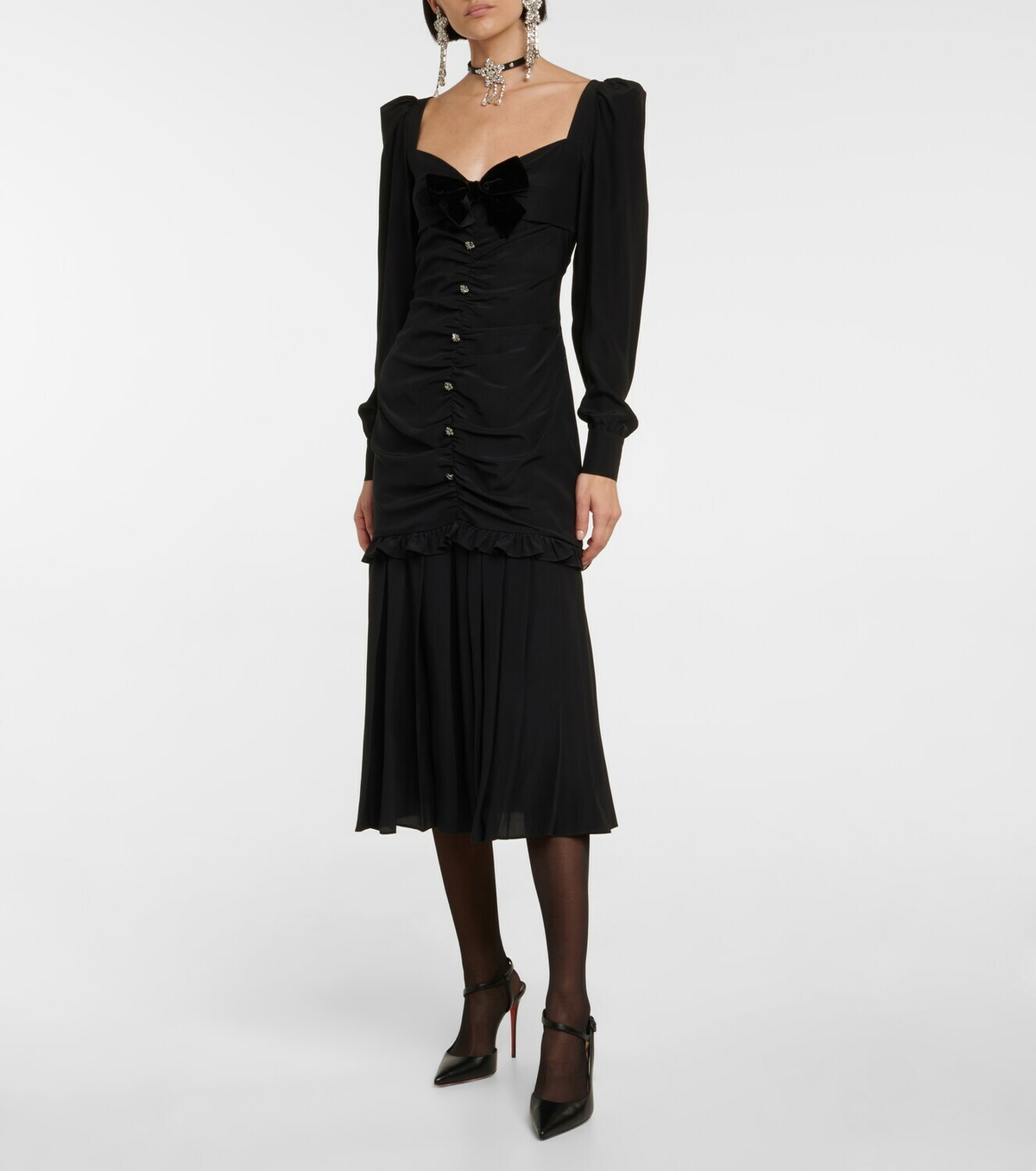 Alessandra Rich Ruched silk midi dress Alessandra Rich Alessandra Rich Ruched silk midi dress Alessandra Rich