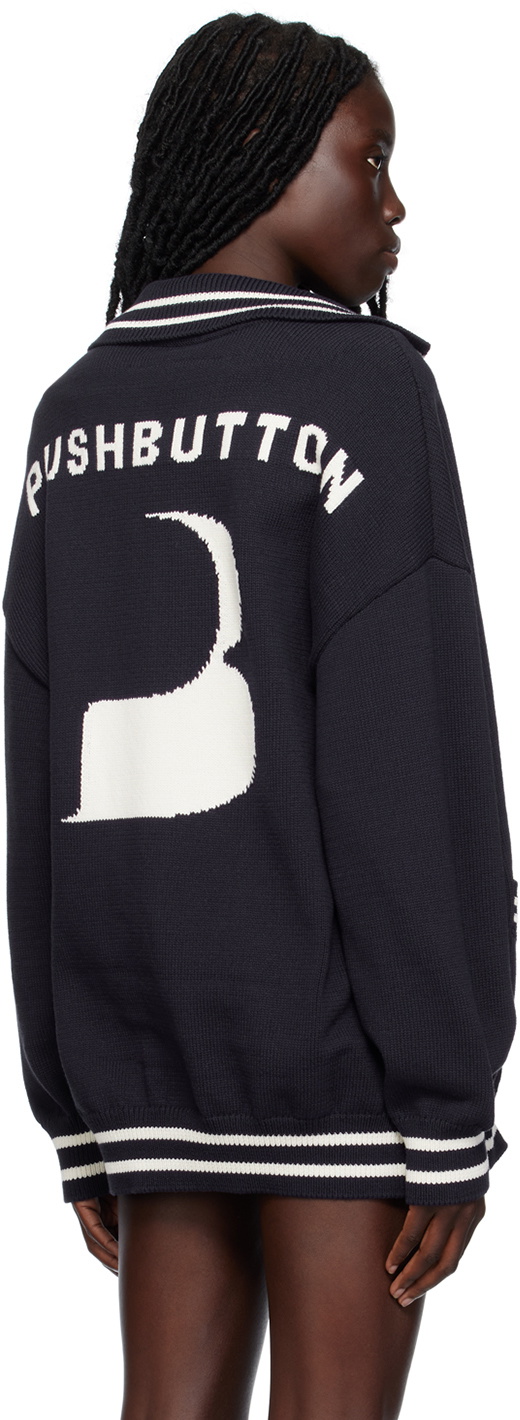 Pushbutton Navy Intarsia Jacket