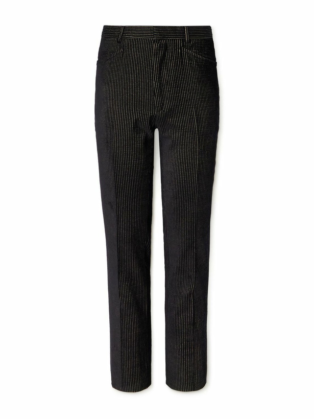 Photo: TOM FORD - Dyllan Slim-Fit Tapered Striped Cotton-Blend Velvet Tuxedo Trousers - Black