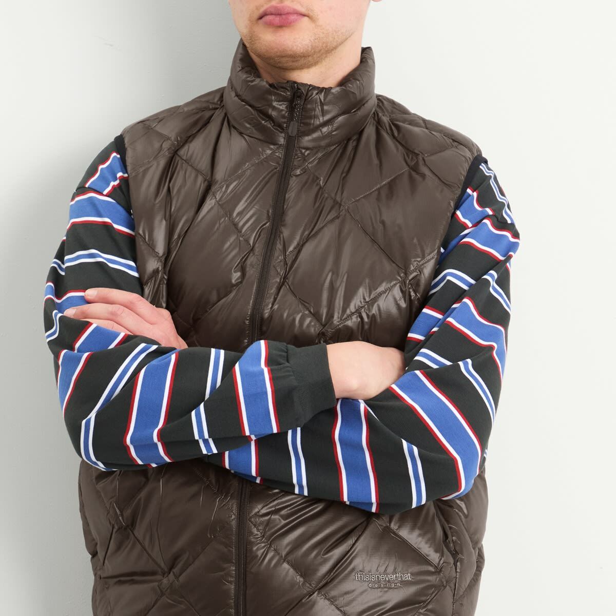thisisneverthat Men's PERTEX Light Down Vest in Brown Black