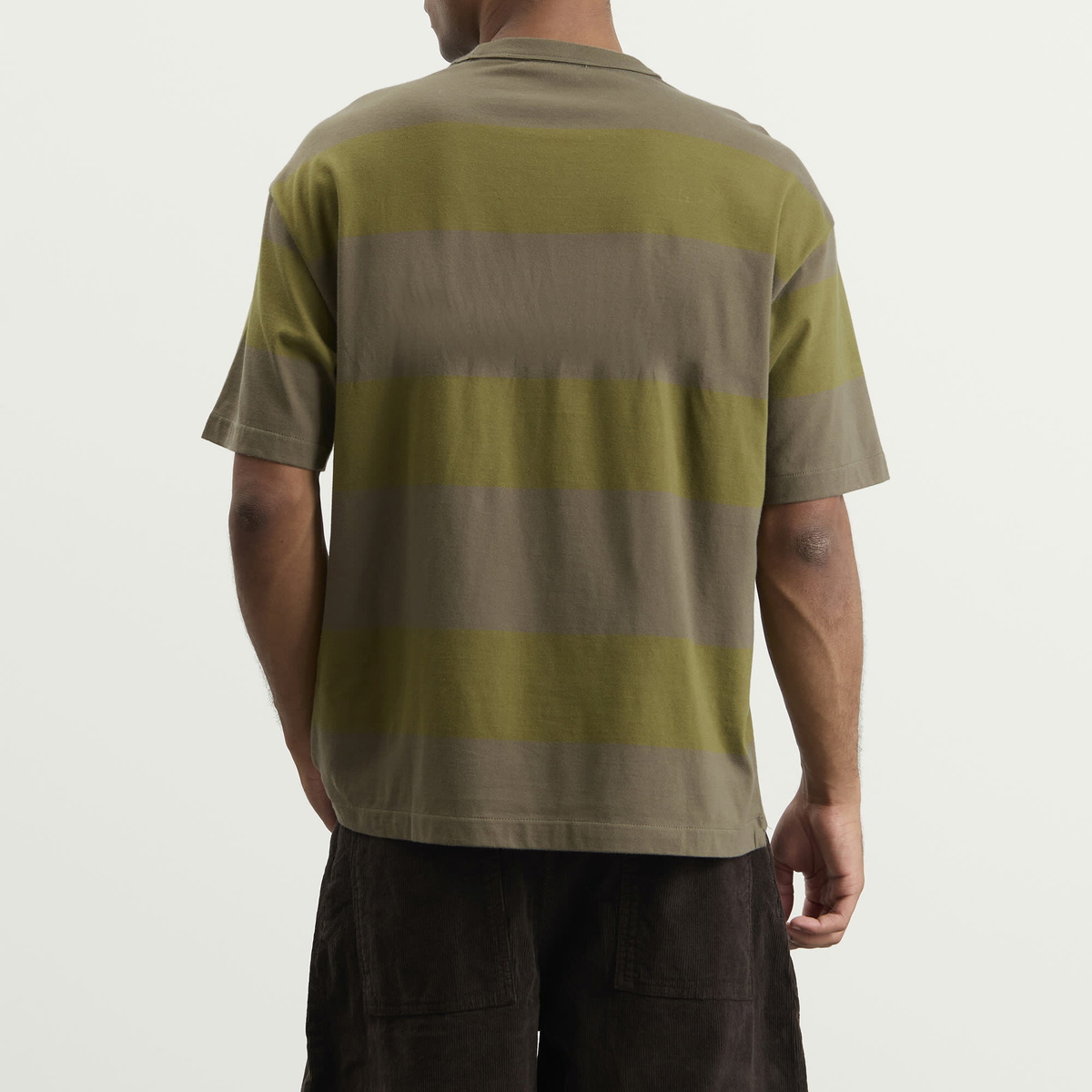 YMC Men's Triple Wide Stripe T-Shirt in Green Multi